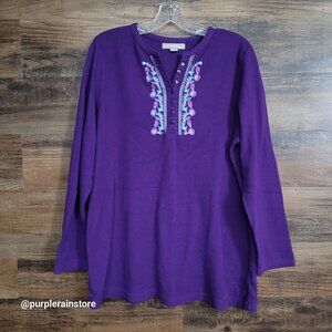 Woman Within Thermal Henley Shirt Size 18 Floral Embroidered